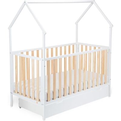 FabiMax Schlafmütze 120x60, Babybett in Hausoptik, 3-Fach Höhenverstellbar, Umbaubar zum Juniorbett (Matratze Comfort/mit Schublade, weiß/Natur, 120x60 cm) FabiMax Schlafmütze 120x60, Babybett in Hausoptik, 3-Fach Höhenverstellbar, Umbaubar zum Juniorbett (Matratze Comfort/mit Schublade, weiß/Natur, 120x60 cm)
