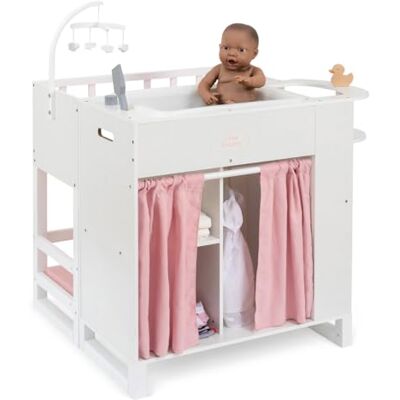Ella & Piet ® Großes Puppenpflegecenter Nursery 6in1 aus Holz (Weiß-Rosa) Puppenbett Puppenschrank, Badewanne, Hochstuhl Ella & Piet ® Großes Puppenpflegecenter Nursery 6in1 aus Holz (Weiß-Rosa) Puppenbett Puppenschrank, Badewanne, Hochstuhl