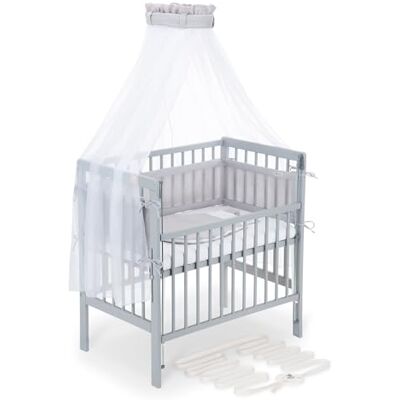 FabiMax Boxspring Baby Beistellbett Flex 90x55, aus Buchenholz grau lackiert, mit innovativem verstellbarem Seitengitter, passend für Boxspringbetten (Matratze Comfort, Komplettset Grau) FabiMax Boxspring Baby Beistellbett Flex 90x55, aus Buchenholz grau lackiert, mit innovativem verstellbarem Seitengitter, passend für Boxspringbetten (Matratze Comfort, Komplettset Grau)