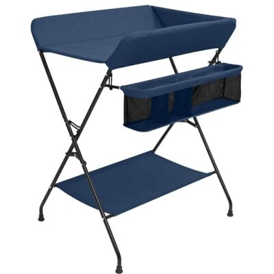 vidaXL Wickeltisch mit seitlichen Staufächern Zusammenklappbar Wickelauflage Kommode Mulde Unterlage Wickeln Baby Kinder Marineblau Eisen vidaXL Wickeltisch mit seitlichen Staufächern Zusammenklappbar Wickelauflage Kommode Mulde Unterlage Wickeln Baby Kinder Marineblau Eisen