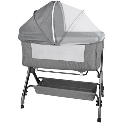 LANTUS 3 in 1 Beistellbett Baby,Stubenwagen mit Aufbewahrungskorb für Zuhause und Unterwegs,Babybett mit Weich Matratze Kinderbett,Tragbares Kinderbett 4 Rädern, 104 x 52 x 100–110 cm – Leinengrau LANTUS 3 in 1 Beistellbett Baby,Stubenwagen mit Aufbewahrungskorb für Zuhause und Unterwegs,Babybett mit Weich Matratze Kinderbett,Tragbares Kinderbett 4 Rädern, 104 x 52 x 100–110 cm – Leinengrau