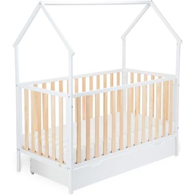 FabiMax Schlafmütze 120x60, Babybett in Hausoptik, 3-Fach Höhenverstellbar, Umbaubar zum Juniorbett (ohne Matratze/mit Schublade, weiß/Natur, 120x60 cm) FabiMax Schlafmütze 120x60, Babybett in Hausoptik, 3-Fach Höhenverstellbar, Umbaubar zum Juniorbett (ohne Matratze/mit Schublade, weiß/Natur, 120x60 cm)