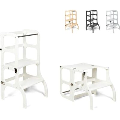 Ette Tete STEP'n'SIT® • Wandelbare Montessori Lernturm + Tisch, 2 in 1 (mit Silberverschlüssen, Weiß) Ette Tete STEP'n'SIT® • Wandelbare Montessori Lernturm + Tisch, 2 in 1 (mit Silberverschlüssen, Weiß)