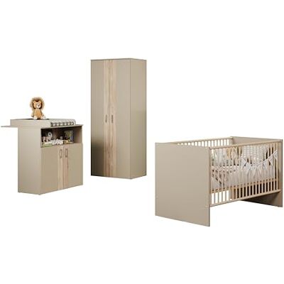 trendteam smart living Berry Babyzimmer Komplett-Set Beige/Eiche modernes Babyzimmer-Set bestehend aus Kleiderschrank, Babybett und Wickelkommode Bett höhenverstellbar von 19 auf 51,8 cm trendteam smart living Berry Babyzimmer Komplett-Set Beige/Eiche modernes Babyzimmer-Set bestehend aus Kleiderschrank, Babybett und Wickelkommode Bett höhenverstellbar von 19 auf 51,8 cm
