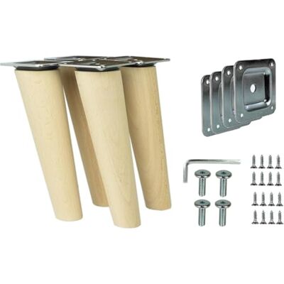 woplus 4er Set Möbelfüße H:25 cm Holz Schräg – Massive Buche Natur –Konische Tischbeine inkl. Montage-Set & M8 Platten – Ersatzfüße für Sofa, Schrank, Bett & TV-Board woplus 4er Set Möbelfüße H:25 cm Holz Schräg – Massive Buche Natur –Konische Tischbeine inkl. Montage-Set & M8 Platten – Ersatzfüße für Sofa, Schrank, Bett & TV-Board