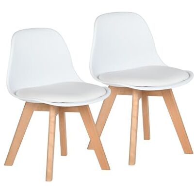 FurnitureR 2 PCS Kinderstühle mit breiter weicher Kissensitz für Massive Buchenholzbeine, robuste Kinderstühle mit Rückenlehne für Kinderzimmer, passend für 1-6 Jahre Kinder, PP+PU, weiß FurnitureR 2 PCS Kinderstühle mit breiter weicher Kissensitz für Massive Buchenholzbeine, robuste Kinderstühle mit Rückenlehne für Kinderzimmer, passend für 1-6 Jahre Kinder, PP+PU, weiß