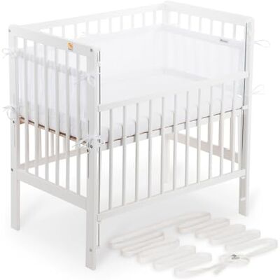 FabiMax Boxspring Baby Beistellbett Flex 90x55, TÜV geprüft, aus Buchenholz weiß lackiert, mit innovativem verstellbarem Seitengitter, passend für Boxspringbetten (Matratze Classic, Weiß) FabiMax Boxspring Baby Beistellbett Flex 90x55, TÜV geprüft, aus Buchenholz weiß lackiert, mit innovativem verstellbarem Seitengitter, passend für Boxspringbetten (Matratze Classic, Weiß)