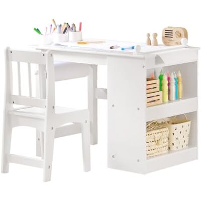SoBuy Kindertisch mit 1 Stuhl, Kindersitzgruppe mit 1 Papierrollenhalter, Kinder Tisch Stuhl Set, Spieltisch und Maltisch für Kinderzimmer, Maltisch für Kinder, Weiß 80x65,5x54 cm KMB60-W SoBuy Kindertisch mit 1 Stuhl, Kindersitzgruppe mit 1 Papierrollenhalter, Kinder Tisch Stuhl Set, Spieltisch und Maltisch für Kinderzimmer, Maltisch für Kinder, Weiß 80x65,5x54 cm KMB60-W