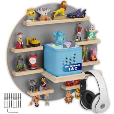 tectake ® Wandregal für 28 Tonies, Ø 44,5 x 16,5 cm, magnetisch mit Kopfhörerhalterung, passend für Toniebox 1 und 2, unsichtbare Aufhängung, Vollmondoptik, abgerundete Ecken, grau tectake ® Wandregal für 28 Tonies, Ø 44,5 x 16,5 cm, magnetisch mit Kopfhörerhalterung, passend für Toniebox 1 und 2, unsichtbare Aufhängung, Vollmondoptik, abgerundete Ecken, grau