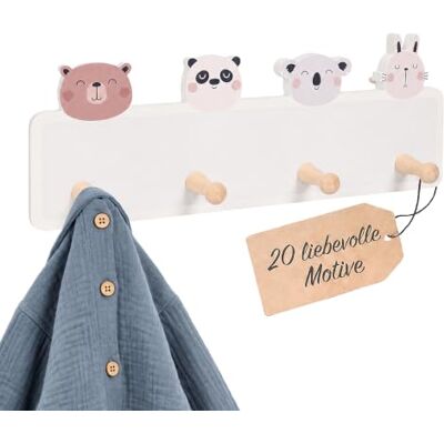 Relaxdays Kindergarderobe, 4 Haken, Wandmontage, Koala, Panda, Bär, Hase MDF, Kiefernholz, inkl. Befestigungsmaterial, Kinderzimmer, Babyzimmer, Flur, Hakenleiste Relaxdays Kindergarderobe, 4 Haken, Wandmontage, Koala, Panda, Bär, Hase MDF, Kiefernholz, inkl. Befestigungsmaterial, Kinderzimmer, Babyzimmer, Flur, Hakenleiste