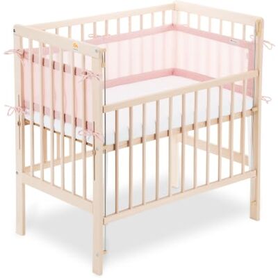 FabiMax Boxspring Baby Beistellbett Flex 90x55, TÜV geprüft, aus Buchenholz Natur, mit innovativem verstellbarem Seitengitter, passend für Boxspringbetten, Matratze Comfort, Netz Rosa FabiMax Boxspring Baby Beistellbett Flex 90x55, TÜV geprüft, aus Buchenholz Natur, mit innovativem verstellbarem Seitengitter, passend für Boxspringbetten, Matratze Comfort, Netz Rosa