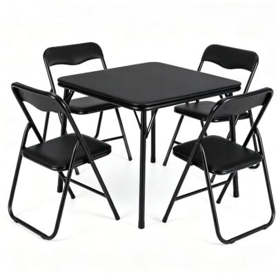 Hapterouse Kinder-Klapptisch-Set 5-teilig Gepolstert Metallrahmen Schwarz Gepolsterte Stühle, abgerundete Ecken, kompakt verstaubar, Essbereich Hapterouse Kinder-Klapptisch-Set 5-teilig Gepolstert Metallrahmen Schwarz Gepolsterte Stühle, abgerundete Ecken, kompakt verstaubar, Essbereich