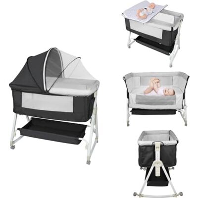 homewell 3 in 1 Beistellbett Baby mit Wickeltisch, Bett Bassinet/Babybett/Babywiege, Zustellbett 6 Fach Höhenverstellung und Neigungsverstellung, 90 * 50*(98-110) cm (Schwarz) homewell 3 in 1 Beistellbett Baby mit Wickeltisch, Bett Bassinet/Babybett/Babywiege, Zustellbett 6 Fach Höhenverstellung und Neigungsverstellung, 90 * 50*(98-110) cm (Schwarz)