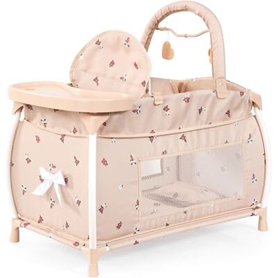 Bayer Puppenbett mit integriertem Hochstuhl, Esstablett, Mobile mit Bettdecke und Kissen, für Puppen bis 46 cm, modernes Design, bestens für Rollenspiele geeignet Bayer Puppenbett mit integriertem Hochstuhl, Esstablett, Mobile mit Bettdecke und Kissen, für Puppen bis 46 cm, modernes Design, bestens für Rollenspiele geeignet