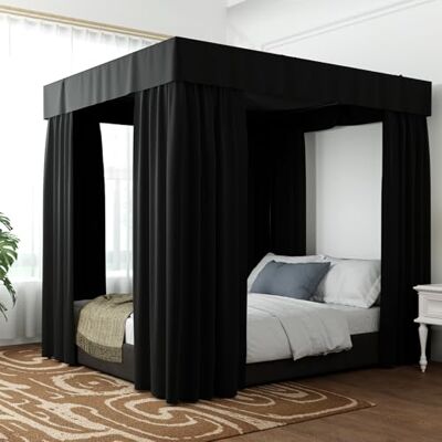 Hvqic Betthimmel-Vorhänge, 4 Eckpfosten, Bettvorhänge, lichtdichte Vorhänge, Betthimmel für Erwachsene und Mädchen, Schlafzimmerdekoration (Doppelbett, Schwarz) Hvqic Betthimmel-Vorhänge, 4 Eckpfosten, Bettvorhänge, lichtdichte Vorhänge, Betthimmel für Erwachsene und Mädchen, Schlafzimmerdekoration (Doppelbett, Schwarz)