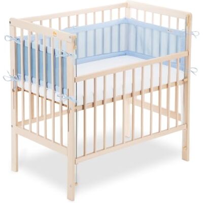 FabiMax Boxspring Baby Beistellbett Flex 90x55, TÜV geprüft, aus Buchenholz Natur, mit innovativem verstellbarem Seitengitter, passend für Boxspringbetten, Matratze Comfort, Netz Blau FabiMax Boxspring Baby Beistellbett Flex 90x55, TÜV geprüft, aus Buchenholz Natur, mit innovativem verstellbarem Seitengitter, passend für Boxspringbetten, Matratze Comfort, Netz Blau