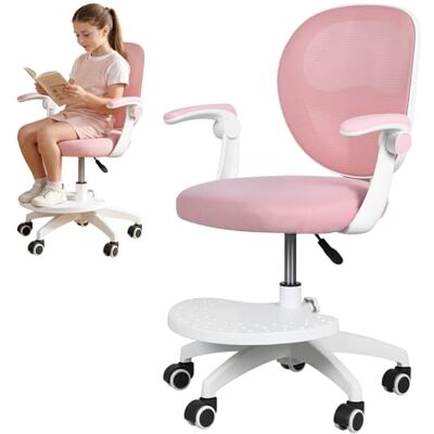 locwanot Kinder Schreibtischstuhl, Kinderstühle mit klappbaren Armlehnen und höhenverstellbarer Fußstütze, 360° drehbarer Netzstuhl für Schlafzimmer und Lernzimmer zu Hause Rosa locwanot Kinder Schreibtischstuhl, Kinderstühle mit klappbaren Armlehnen und höhenverstellbarer Fußstütze, 360° drehbarer Netzstuhl für Schlafzimmer und Lernzimmer zu Hause Rosa