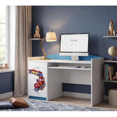 Happy Babies Schülerschreibtisch Blau für Kinder & Teenager, Klassischer Jugendschreibtisch mit Motiv Zug, Basteltisch Kindermöbel für Jungen Happy Babies Schülerschreibtisch Blau für Kinder & Teenager, Klassischer Jugendschreibtisch mit Motiv Zug, Basteltisch Kindermöbel für Jungen