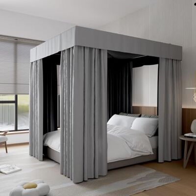 Hvqic Graue Betthimmel-Vorhänge, 4 Eckpfosten, Bettvorhänge, lichtdichte Vorhänge, Betthimmel für Erwachsene und Mädchen, Schlafzimmerdekoration (Doppelbett, Grau) Hvqic Graue Betthimmel-Vorhänge, 4 Eckpfosten, Bettvorhänge, lichtdichte Vorhänge, Betthimmel für Erwachsene und Mädchen, Schlafzimmerdekoration (Doppelbett, Grau)