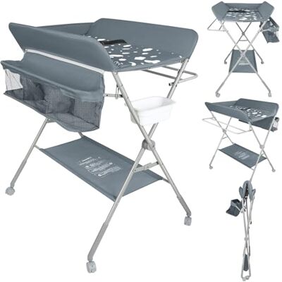 homewell Wickeltisch, Baby Wickelkombi Faltbar Tragbar, Höhenverstellbar, Klappbare Wickelkommode mit Aufbewahrungskorb und 4 Rollen, Platzsparend & Stabil (Dunkelgrau) homewell Wickeltisch, Baby Wickelkombi Faltbar Tragbar, Höhenverstellbar, Klappbare Wickelkommode mit Aufbewahrungskorb und 4 Rollen, Platzsparend & Stabil (Dunkelgrau)