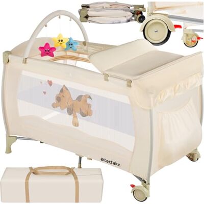 tectake ® Babyreisebett, Kinderreisebett, Reisebett höhenverstellbar mit Reisebett Matratze und Transporttasche, Babybett, Reisegitterbett, tragbares Beistellbett Baby 132 x 75 x 104 cm Beige tectake ® Babyreisebett, Kinderreisebett, Reisebett höhenverstellbar mit Reisebett Matratze und Transporttasche, Babybett, Reisegitterbett, tragbares Beistellbett Baby 132 x 75 x 104 cm Beige