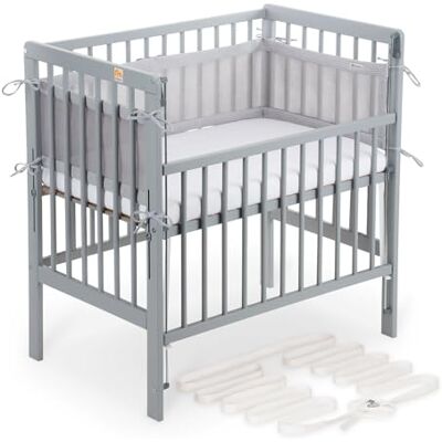 FabiMax Boxspring Baby Beistellbett Flex 90x55, aus Buchenholz grau lackiert, mit innovativem verstellbarem Seitengitter, passend für Boxspringbetten (Matratze Comfort, Grau) FabiMax Boxspring Baby Beistellbett Flex 90x55, aus Buchenholz grau lackiert, mit innovativem verstellbarem Seitengitter, passend für Boxspringbetten (Matratze Comfort, Grau)