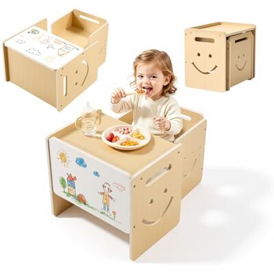 VEVOR Montessori-Tisch- & Stuhlset, Holz, Kindersitzgruppe für Kleinkinder von 1-5 Jahren, Tritthocker mit Whiteboard & 3-Fach Höhenverstellbar, zum Essen, Zeichnen, Lesen & Spielen VEVOR Montessori-Tisch- & Stuhlset, Holz, Kindersitzgruppe für Kleinkinder von 1-5 Jahren, Tritthocker mit Whiteboard & 3-Fach Höhenverstellbar, zum Essen, Zeichnen, Lesen & Spielen