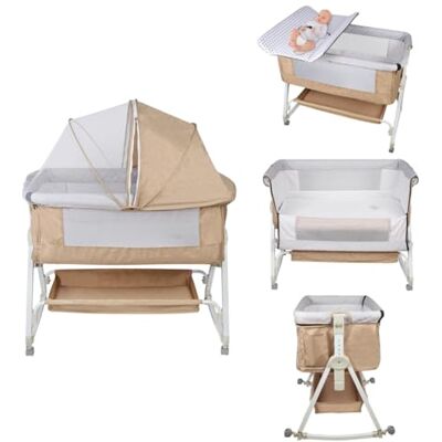 homewell 3 in 1 Beistellbett Baby mit Wickeltisch, Bett Bassinet/Babybett/Babywiege, Zustellbett 6 Fach Höhenverstellung und Neigungsverstellung, 90 * 50*(98-110) cm (Cremefarben) homewell 3 in 1 Beistellbett Baby mit Wickeltisch, Bett Bassinet/Babybett/Babywiege, Zustellbett 6 Fach Höhenverstellung und Neigungsverstellung, 90 * 50*(98-110) cm (Cremefarben)