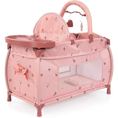 Bayer Puppenbett mit integriertem Hochstuhl, Esstablett, Mobile mit Bettdecke und Kissen, für Puppen bis 46 cm, modernes Design, bestens für Rollenspiele geeignet Bayer Puppenbett mit integriertem Hochstuhl, Esstablett, Mobile mit Bettdecke und Kissen, für Puppen bis 46 cm, modernes Design, bestens für Rollenspiele geeignet
