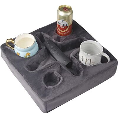 Xchouxer Couch- und Bett-Becherhalter, Kissen, Sofa-Erfrischungstablett für Getränke/Fernbedienung/Snack-Halter (grau) Xchouxer Couch- und Bett-Becherhalter, Kissen, Sofa-Erfrischungstablett für Getränke/Fernbedienung/Snack-Halter (grau)