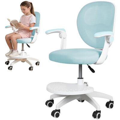 locwanot Kinder Schreibtischstuhl, Kinderstühle mit klappbaren Armlehnen und höhenverstellbarer Fußstütze, 360° drehbarer Netzstuhl für Schlafzimmer und Lernzimmer zu Hause Blau locwanot Kinder Schreibtischstuhl, Kinderstühle mit klappbaren Armlehnen und höhenverstellbarer Fußstütze, 360° drehbarer Netzstuhl für Schlafzimmer und Lernzimmer zu Hause Blau