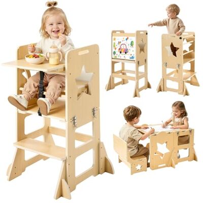 VEVOR Lernturm für Kinder von 1-5 Jahren, Holz, 6-in-1 Lernstuhl Montessori-Tisch- & Stuhlset, Kindertritt, Montessori Learning Tower mit Tafel & Esstablett, für Bad & Küchenarbeitsplatte VEVOR Lernturm für Kinder von 1-5 Jahren, Holz, 6-in-1 Lernstuhl Montessori-Tisch- & Stuhlset, Kindertritt, Montessori Learning Tower mit Tafel & Esstablett, für Bad & Küchenarbeitsplatte