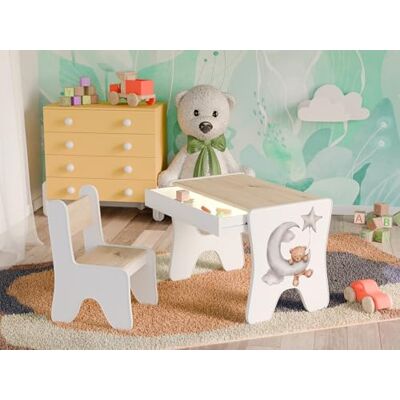 Happy Babies Kinderschreibtisch-Stuhl-Set, ergonomischer Spieltisch mit geräumiger Schublade Kinder-Lern- und Spieltisch Kindermöbel, für den Kindergarten Teddybär (Handwerker) Happy Babies Kinderschreibtisch-Stuhl-Set, ergonomischer Spieltisch mit geräumiger Schublade Kinder-Lern- und Spieltisch Kindermöbel, für den Kindergarten Teddybär (Handwerker)