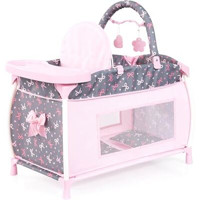 Bayer Puppenbett mit integriertem Hochstuhl, Esstablett, Mobile mit Bettdecke und Kissen, für Puppen bis 46 cm, modernes Design, bestens für Rollenspiele geeignet Bayer Puppenbett mit integriertem Hochstuhl, Esstablett, Mobile mit Bettdecke und Kissen, für Puppen bis 46 cm, modernes Design, bestens für Rollenspiele geeignet