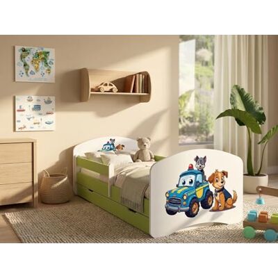 Happy Babies Kinderbett mit Rausfallschutz Junge 140x70 Mädchen, Bett für Kinderzimmer mit Schublade & Matratze Einzelbett für Kinder Kinder Hundemotiv, Bilder (Grün) (Patrolowe pieski) Happy Babies Kinderbett mit Rausfallschutz Junge 140x70 Mädchen, Bett für Kinderzimmer mit Schublade & Matratze Einzelbett für Kinder Kinder Hundemotiv, Bilder (Grün) (Patrolowe pieski)