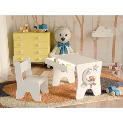 Happy Babies Kinderschreibtisch-Stuhl-Set, ergonomischer Spieltisch mit geräumiger Schublade Kinder-Lern- und Spieltisch Kindermöbel, für den Kindergarten Teddybär (Weiß) Happy Babies Kinderschreibtisch-Stuhl-Set, ergonomischer Spieltisch mit geräumiger Schublade Kinder-Lern- und Spieltisch Kindermöbel, für den Kindergarten Teddybär (Weiß)