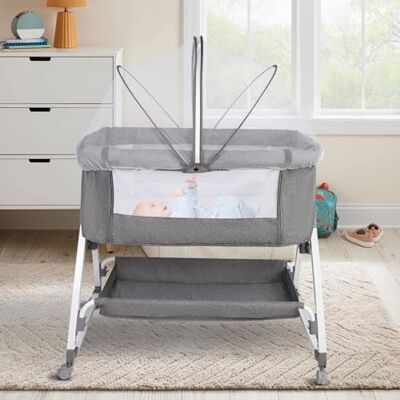 LANTUS 3 in 1 Beistellbett Baby,Stubenwagen mit Aufbewahrungskorb für Zuhause und Unterwegs,Babybett mit Weich Matratze Kinderbett,Tragbares Kinderbett 4 Rädern, 80 x 40 x 100–115 cm – Leinen LANTUS 3 in 1 Beistellbett Baby,Stubenwagen mit Aufbewahrungskorb für Zuhause und Unterwegs,Babybett mit Weich Matratze Kinderbett,Tragbares Kinderbett 4 Rädern, 80 x 40 x 100–115 cm – Leinen