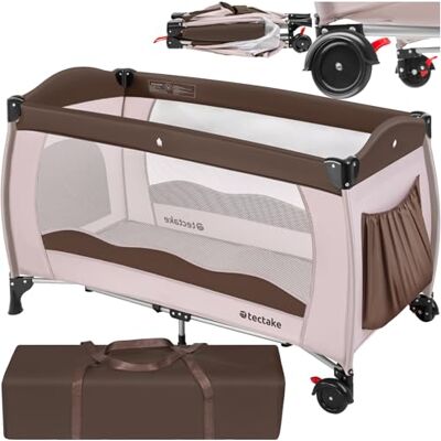 tectake ® Babyreisebett, Kinderreisebett, Reisebett höhenverstellbar mit Reisebett Matratze und Transporttasche, Babybett, Reisegitterbett, tragbares Beistellbett Baby 126 x 65 x 80 cm Braun tectake ® Babyreisebett, Kinderreisebett, Reisebett höhenverstellbar mit Reisebett Matratze und Transporttasche, Babybett, Reisegitterbett, tragbares Beistellbett Baby 126 x 65 x 80 cm Braun