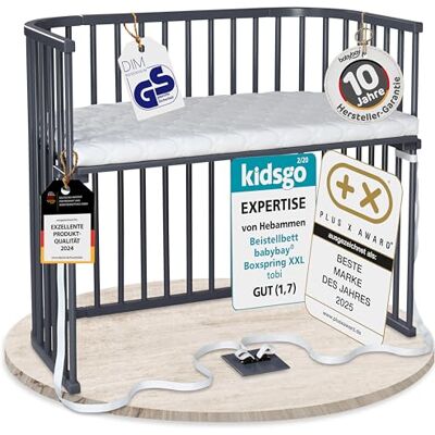 babybay Boxspring XXL Beistellbett, schiefergrau lackiert, mit Matratze XXL-Liegefläche für hohe Boxspringbetten, GS-geprüft, massive Buche, stufenlos höhenverstellbar & mitwachsendes Babybett babybay Boxspring XXL Beistellbett, schiefergrau lackiert, mit Matratze XXL-Liegefläche für hohe Boxspringbetten, GS-geprüft, massive Buche, stufenlos höhenverstellbar & mitwachsendes Babybett