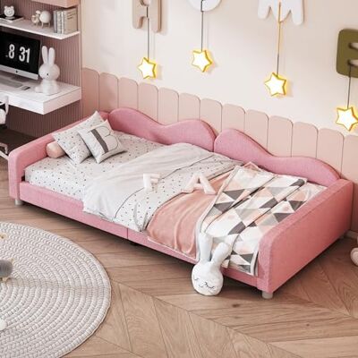 Merax Sofa Bett 90x200cm, Tagesbett mit Rückenlehne und Armlehnen, Multifunktionales Bettrahmen für Kinder, Jugend & Erwachsene, Rosa (Ohne Matratze) Merax Sofa Bett 90x200cm, Tagesbett mit Rückenlehne und Armlehnen, Multifunktionales Bettrahmen für Kinder, Jugend & Erwachsene, Rosa (Ohne Matratze)