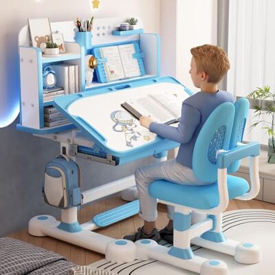 Techimes Verbesserter Schreibtisch für Kinder, höhenverstellbar, Schlafzimmer-Kinder-Lerntisch und Stuhl-Set, Kinderschreibtische mit neigbarer Tischplatte, Sitzhaltungskorrektur Techimes Verbesserter Schreibtisch für Kinder, höhenverstellbar, Schlafzimmer-Kinder-Lerntisch und Stuhl-Set, Kinderschreibtische mit neigbarer Tischplatte, Sitzhaltungskorrektur
