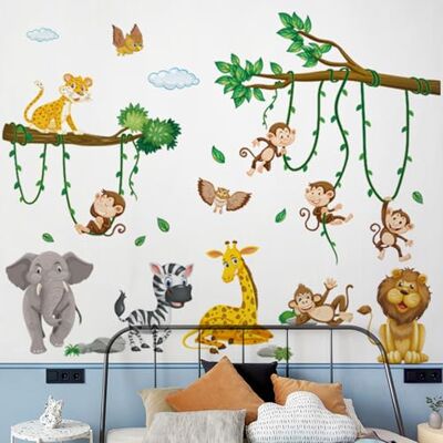 Sumneo Wandtattoo Tierische Dschungel-Szene mit Elefant, Giraffe, Löwe und mehr Abwaschbare Wandaufkleber für Kinderzimmer & Babyzimmer Für Jungen und Mädchen (Tierwelt) Sumneo Wandtattoo Tierische Dschungel-Szene mit Elefant, Giraffe, Löwe und mehr Abwaschbare Wandaufkleber für Kinderzimmer & Babyzimmer Für Jungen und Mädchen (Tierwelt)