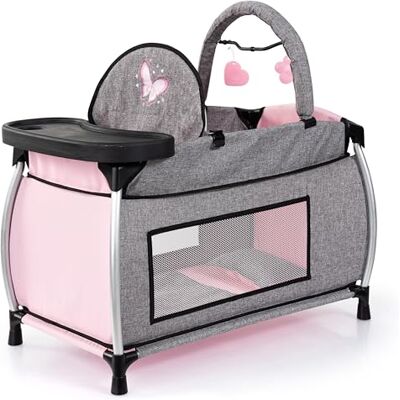 Bayer Puppenbett mit integriertem Hochstuhl, Esstablett, Mobile mit Bettdecke und Kissen, für Puppen bis 46 cm, modernes Design, bestens für Rollenspiele geeignet Bayer Puppenbett mit integriertem Hochstuhl, Esstablett, Mobile mit Bettdecke und Kissen, für Puppen bis 46 cm, modernes Design, bestens für Rollenspiele geeignet