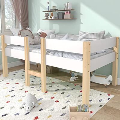 Merax Kinderbett mit Rausfallschutz, Babybett für Jungen & Mädchen, Stabil Massivholz & Holz-Platte Beistellbett mit Lattenrost, 90x190 cm, Weiß Merax Kinderbett mit Rausfallschutz, Babybett für Jungen & Mädchen, Stabil Massivholz & Holz-Platte Beistellbett mit Lattenrost, 90x190 cm, Weiß