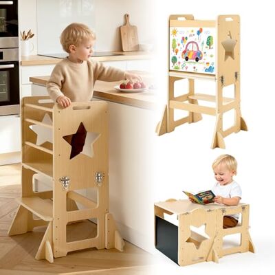 VEVOR Lernturm für Kinder 1–5 4-in-1-Lernstuhl, Montessori-Tisch-&Stuhlset Kindertritt aus Holz, Montessori Learning Tower mit Tafel, Kindermöbel für Bad & Küchenarbeitsplatte VEVOR Lernturm für Kinder 1–5 4-in-1-Lernstuhl, Montessori-Tisch-&Stuhlset Kindertritt aus Holz, Montessori Learning Tower mit Tafel, Kindermöbel für Bad & Küchenarbeitsplatte