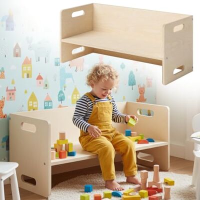 Bellabino AKI 2in1 Kindersitzbank & Kindertisch, Birke Natur, 3 Sitzhöhen Montessori Wendebank aus Holz, Kinderhocker, multifunktionale Kindersitzbank, 80x35x35 cm, Sitzbank Kinderzimmer, Kindermöbel Bellabino AKI 2in1 Kindersitzbank & Kindertisch, Birke Natur, 3 Sitzhöhen Montessori Wendebank aus Holz, Kinderhocker, multifunktionale Kindersitzbank, 80x35x35 cm, Sitzbank Kinderzimmer, Kindermöbel