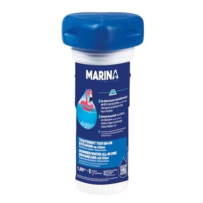 Marina All-in-One-Behandlung mit Chlor im schwimmenden Diffusor, 1 bis 3 Monate für 30 bis 60 m³. Marina All-in-One-Behandlung mit Chlor im schwimmenden Diffusor, 1 bis 3 Monate für 30 bis 60 m³.