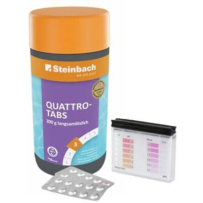 STEINBACH Poolpflege Test-Set Quattrotabs 200 g, langsam löslich 1 kg & Testkit für pH-Wert/Chlor 4-in-1 Wirkung: Desinfektion, Flockung, pH-Stabilisierung, Algezid kristallklares Poolwasser STEINBACH Poolpflege Test-Set Quattrotabs 200 g, langsam löslich 1 kg & Testkit für pH-Wert/Chlor 4-in-1 Wirkung: Desinfektion, Flockung, pH-Stabilisierung, Algezid kristallklares Poolwasser