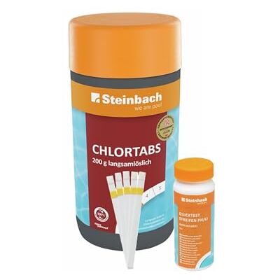 STEINBACH Poolpflege Test-Set Quicktest Streifen für pH-Wert & freies Chlor + Chlortabs 200 g Wasseranalyse & Desinfektion in einem Set schnelllöslich & pH-neutral für Pools & Whirlpools STEINBACH Poolpflege Test-Set Quicktest Streifen für pH-Wert & freies Chlor + Chlortabs 200 g Wasseranalyse & Desinfektion in einem Set schnelllöslich & pH-neutral für Pools & Whirlpools