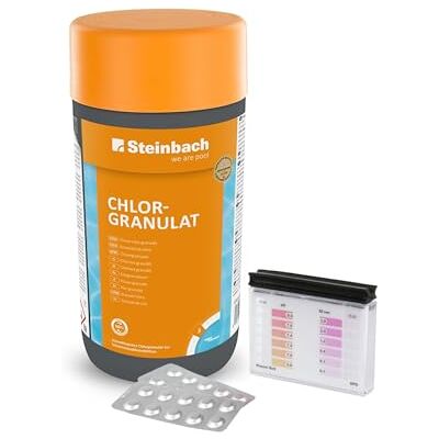 STEINBACH Poolpflege Test-Set Chlorgranulat 1 KG & Testkit für pH-Wert/Chlor ideal zur Wasserkontrolle, Erstdosierung & Schockbehandlung Poolwasser sauber & kristallklar STEINBACH Poolpflege Test-Set Chlorgranulat 1 KG & Testkit für pH-Wert/Chlor ideal zur Wasserkontrolle, Erstdosierung & Schockbehandlung Poolwasser sauber & kristallklar